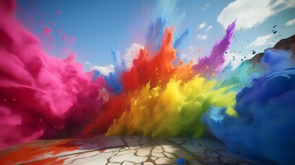 3d render of abstract background with colorful paint splashes and planet