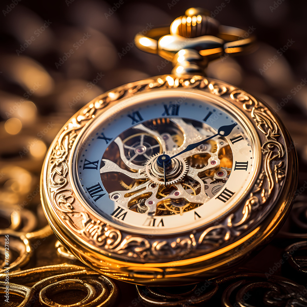 Canvas Prints Macro shot of an antique pocket watch. 