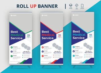 health care and medical roll up design, standee and banner template decoration for exhibition, printing, presentation and brochure,Healthcare and medical roll up banner design. Vertical X-banner