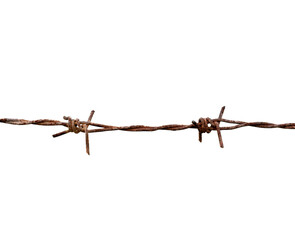 rusty barbed wire, Barb steel wire isolated, Rusty barbed on white background.