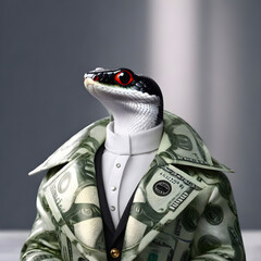 A snake in a coat of dollars is a symbol of wealth. Eastern calendar, symbol of the new year.
