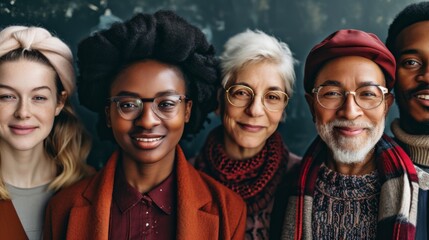 The photo shows 5 people of different races and different age categories. Ai generated
