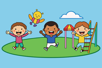 Obraz na płótnie Canvas happy excited kids having fun together on playgrou 5.eps