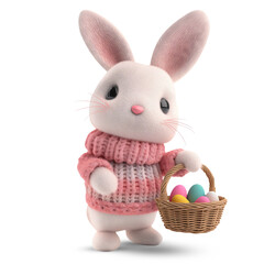 Bunny rabbit doll with basket of easter eggs