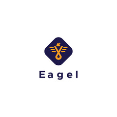 Abstract eagle or hawk yellow and blue vector logo design illustration.