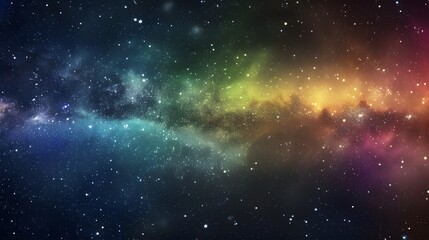 Fototapeta na wymiar Vivid space scene with nebula and stars displaying horizontal rainbow hues, night sky and vibrant milky way