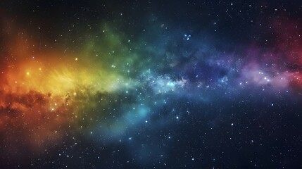 Naklejka premium Dynamic space backdrop of nebula and stars with horizontal rainbow colors, night sky and vibrant milky way