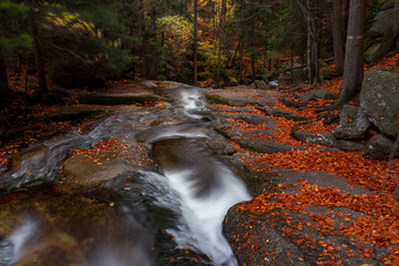 Kaskady Myi jesienną porą, Wodospad w Karkonoszach (Przesieka)