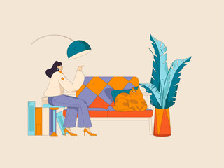 Home indoor character scene flat vector concept operation hand drawn illustration
