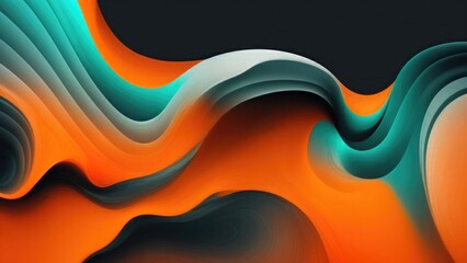 Vibrant gradient, Orange silver teal white grainy gradient color flow wave on black background - obrazy, fototapety, plakaty