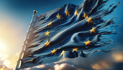 torn flag of the European Union 