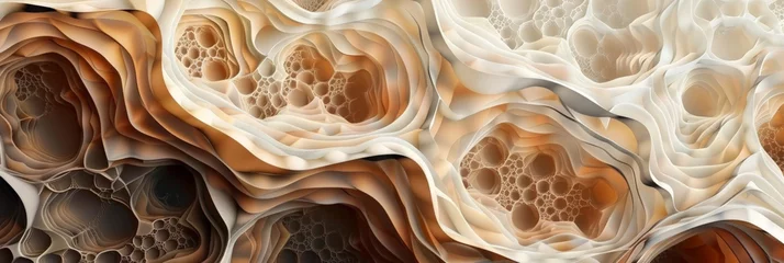 Afwasbaar Fotobehang Fractale golven  brown and beige abstract organic shapes, 3d fractals background texture banner