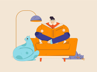 Home indoor character scene flat vector concept operation hand drawn illustration
