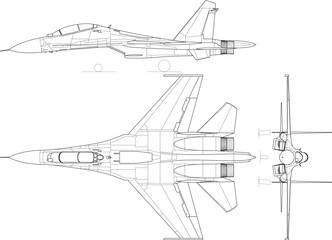 Sukhoi_Su-30_3-view-svg vector file.eps
