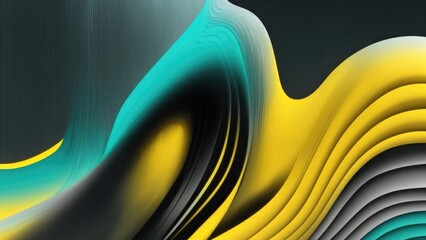 Vibrant gradient, Yellow silver teal white grainy gradient color flow wave on black background - obrazy, fototapety, plakaty