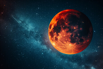 Total Lunar Eclipse in Starry Night Sky, Celestial Event Spectacle - obrazy, fototapety, plakaty