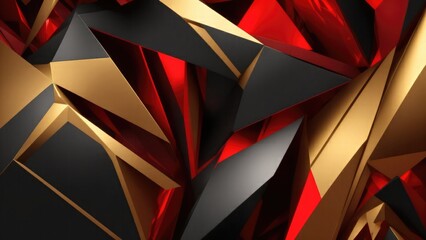 3D Abstract colorful Red, Black and gold wallpaper with sharp edges