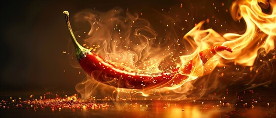 Capsaicins fury visualized with a chili pepper igniting into a dance of flames