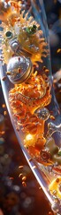 Closeup of a cybernetic stomach digesting food with enzymes, depicting advanced gastrointestinal solutions - obrazy, fototapety, plakaty