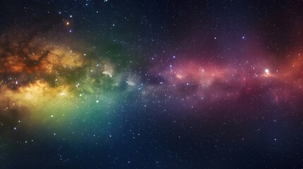Naklejka premium Colorful space background of nebula and stars with horizontal rainbow colors, vibrant milky way galaxy backdrop