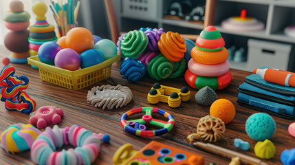Stress-Relief Toys Arranged on Desk