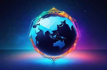 illustration featuring planet Earth on a low poly style background