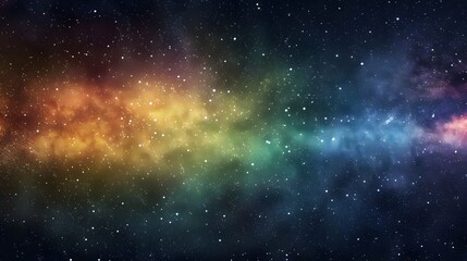 Vivid space scene with vibrant nebula and stars, horizontal rainbow colors, colorful milky way galaxy backdrop - obrazy, fototapety, plakaty