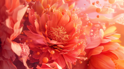 Abstract floral explosion in shades of pink and orange.