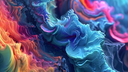 Abstract fluid shapes in vibrant colors, creating an otherworldly and dynamic composition.