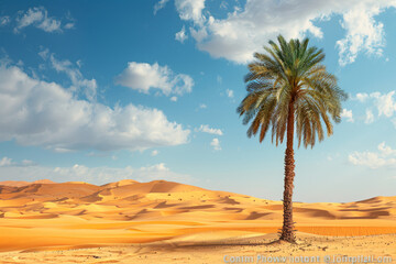 a beautiful desert landscape adorned with the presence of tall strong lively palm tree resembling life in  lifeless location