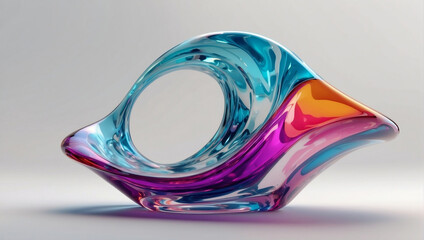 Illustration of a 3D glass object resembling a wave, rendered against a white background.