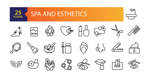 Beauty and Spa icon. Cosmetics services icons for ui. Spa treatments, skin care,Wellness, relaxation, health, exercise, yoga, spa, diet, wellbeing.