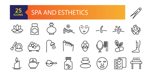 Beauty and Spa icon. Cosmetics services icons for ui. Spa treatments, skin care,Wellness, relaxation, health, exercise, yoga, spa, diet, wellbeing.