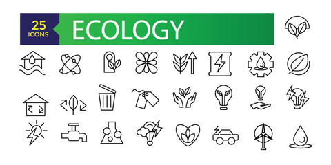 Ecology and Environment line icon set. Nature and Renewable Energy icons. Outline vector sign collection.