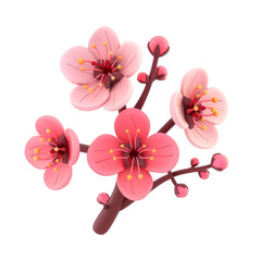 3D Cherry Blossom Sakura Flowers on Black Background, Springtime Bloom Concept