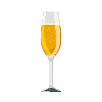 Elegant Champagne Glass with Effervescent Bubbles on Black Background, Festive Toast Concept