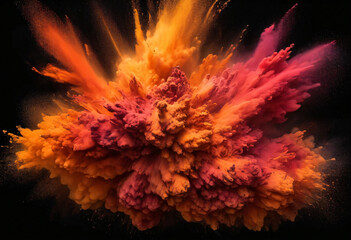 Colored bright powder, Holi colors on a black background. Textur