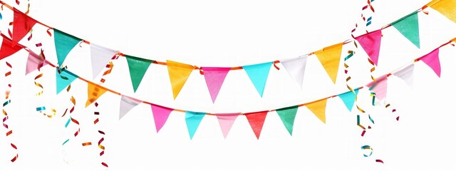 Carnival garland with flags on white background. Decorative colorful pennants for birthday celebration, festival and bright decoration.