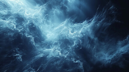 Dynamic abstract representation of a thunderstorm in dark blues and whites. , - obrazy, fototapety, plakaty