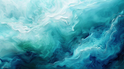 Fluid abstract art in a soothing palette of blues and greens, ocean-inspired. ,