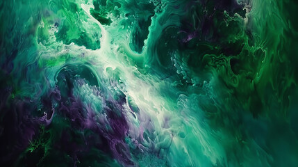 Fototapeta na wymiar Modern abstract art inspired by the Aurora Borealis in greens and purples. ,