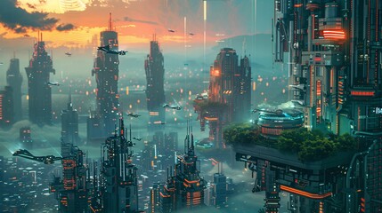 Futuristic Cityscapes  Digital Art Exploration for Sci-Fi Projects