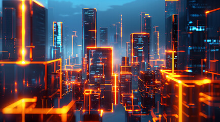 Neon city lines with neon lights