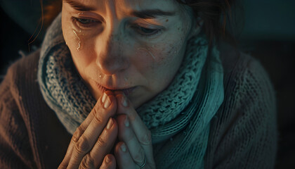 Sad Depressed Woman Alone. Unhappy lady feeling lonely and anxious in pain