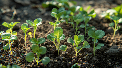 Young Seedlings Growing in Fertile Soil