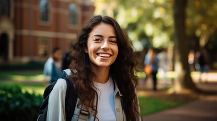 Beautiful young woman student smiling on the university campus