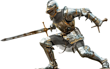 The Brave Knight Wielding His Sword Isolated on Transparent Background.