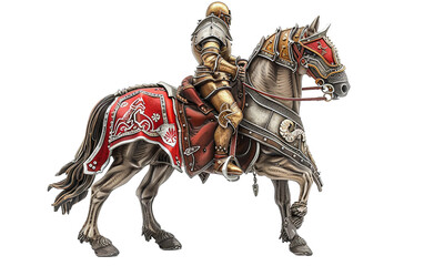 A Gallant Charger Adorned with Armor Isolated on Transparent Background.