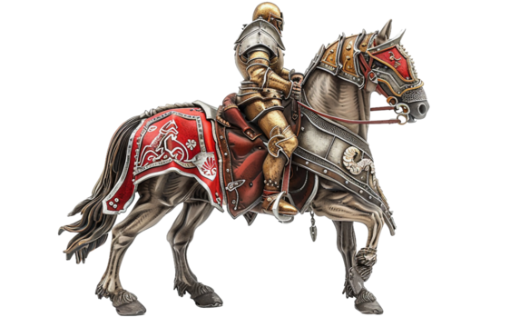 A Gallant Charger Adorned with Armor Isolated on Transparent Background.
