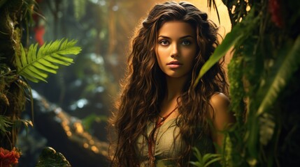 Beautiful young woman in a jungle
